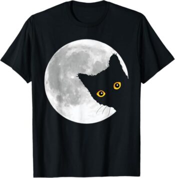 Funny Cute Black Cat Full Moon Halloween T-Shirt