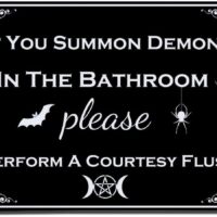 If You Summon Demons in the Bathroom Sign Vintage Bathroom Metal Sign Funny Halloween Humor Goth Gothic Bathroom Decor 8x12 Inch（black）