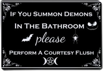 If You Summon Demons in the Bathroom Sign Vintage Bathroom Metal Sign Funny Halloween Humor Goth Gothic Bathroom Decor 8x12 Inch（black）