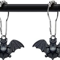 Set of 12 Bats Shower Curtain Hooks Rings Halloween Party Supplies Haunted House Decoration Stainless Steel Rustproof (Black-Bat)