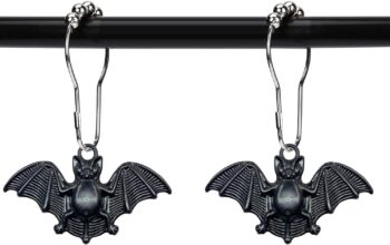 Set of 12 Bats Shower Curtain Hooks Rings Halloween Party Supplies Haunted House Decoration Stainless Steel Rustproof (Black-Bat)