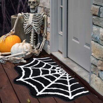 Spider Web Bath Mat, 31×20" Halloween Bath Mat Non-Slip Rugs Spiderweb Rug Machine Washable Goth Bath Mat Area Rugs Gothic Rug for Front Door, Bedroom, Living Home (Black)