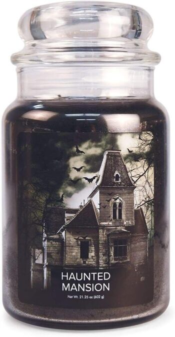 Village Candle Haunted Mansion Large Glass Apothecary Jar, Scented Candle, 21.25 oz., Black