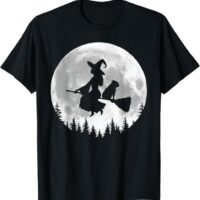 Fun Witch Bulldog Broomstick Halloween T-Shirt