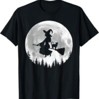 Fun Witch Cat Broomstick Halloween T-Shirt