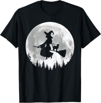 Fun Witch Cat Broomstick Halloween T-Shirt