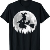 Fun Witch Corgi Broomstick Halloween T-Shirt