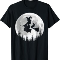 Fun Witch French Bulldog Broomstick Halloween T-Shirt