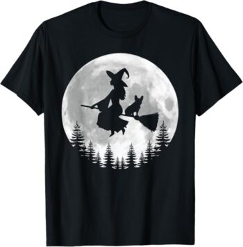 Fun Witch French Bulldog Broomstick Halloween T-Shirt