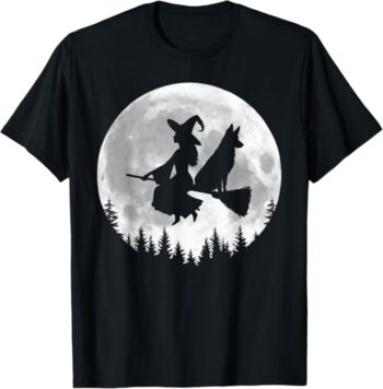 Fun Witch German Shepherd Broomstick Halloween T-Shirt