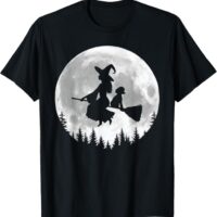 Fun Witch Poodle Broomstick Halloween T-Shirt