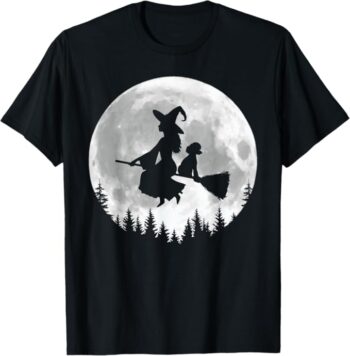 Fun Witch Poodle Broomstick Halloween T-Shirt