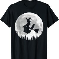 Fun Witch Pug Broomstick Halloween T-Shirt