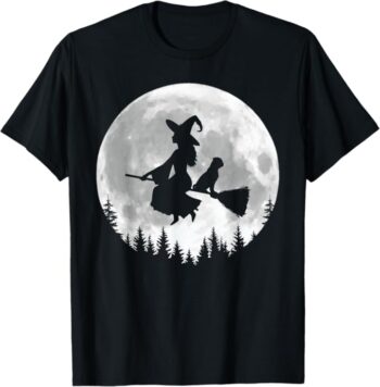 Fun Witch Pug Broomstick Halloween T-Shirt