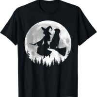 Fun Witch Rottweiler Broomstick Halloween T-Shirt