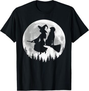 Fun Witch Rottweiler Broomstick Halloween T-Shirt